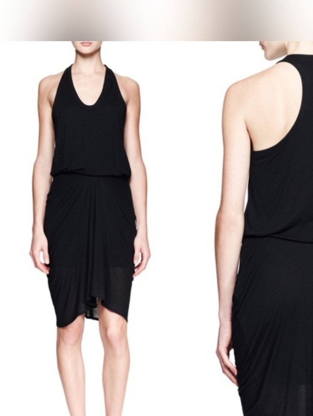 Helmut Lang Black Slouchy Racerback Jersey Dress Size Small